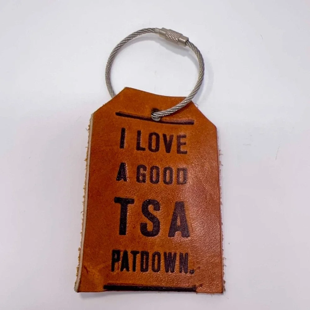 Vintage Leather Luggage Tag Funny Travel Bag Tag Keychain TSA Patdown Gag Gift
